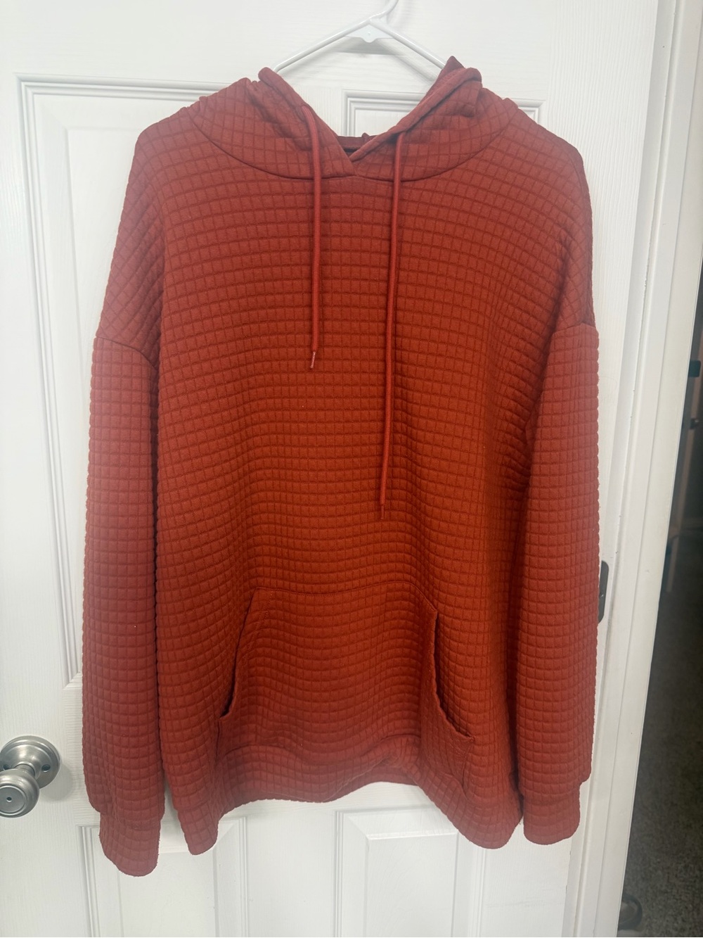 Quilted Waffle-Knit Hoodie Sweatshirt - Rust Red